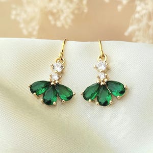 Emerald green earrings, Green and gold dangle earrings, Small elegant gemstone earrings, Dainty minimalist earrings, Jewelry gift for her