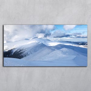 Panorama invernale digitale da scaricare, Fotografia di montagna, Stampe di paesaggi, Arte murale orizzontale, Stampe della natura, Foto di cartoline dei Carpazi