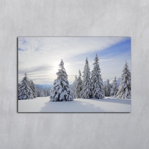 Téléchargement numérique de photographie d'hiver, photo de paysage, impression d'affiche horizontale de forêt, montagnes des Carpates, arbre enneigé d'hiver imprimable