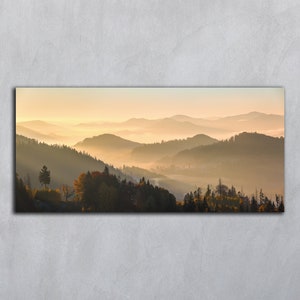 Paesaggio panoramico, Alba panoramica in montagna, Arte scaricabile in montagna, Fotografia stampabile del tramonto, Poster con sfondi scaricabili digitalmente