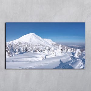 Téléchargement numérique paysage d'hiver, pays des merveilles de Noël, paysages de montagne enneigés, neige de la pelouse, arbres à feuilles persistantes, fond d'écran enneigé