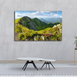 Stampa digitale scaricabile della montagna verde dei Carpazi, Fotografia scaricabile, Arte dell'arredamento della casa, Foto della natura stampabile, Paesaggistica digitale