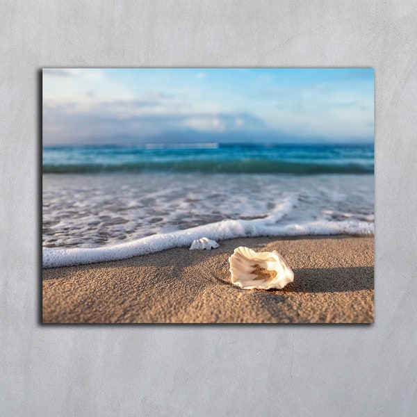 Photo of shells on golden sand Ocean shell Blue beach wall art digital prints Photography digital dowload Coastal landscape Bali scenery