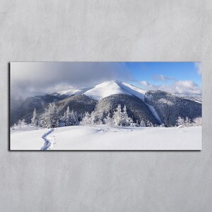 Panorama invernale digitale da scaricare, Fotografia di montagna, Stampe di paesaggi, Arte murale orizzontale, Stampe sulla natura, Cartoline di Natale