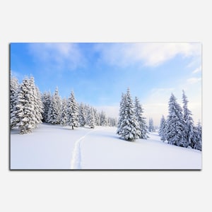 Photographie de paysage d'hiver, gros caractères, téléchargement numérique de la forêt des Carpates, art mural horizontal hiver téléchargeable, fond de neige