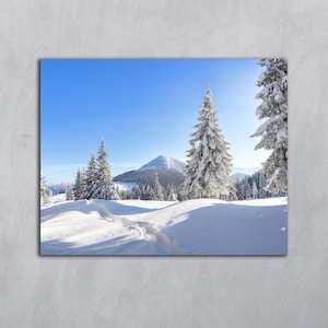 Image de montagne d'hiver, art mural d'hiver, photographie imprimable de forêt de neige, téléchargement numérique d'arbre, paysage d'impression de fond Carpathianp hoto
