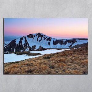 Photographie numérique de montagne au coucher du soleil, art imprimable automne, téléchargement numérique sur la montagne au lever du soleil, impression photo téléchargement art mural, hiver enneigé
