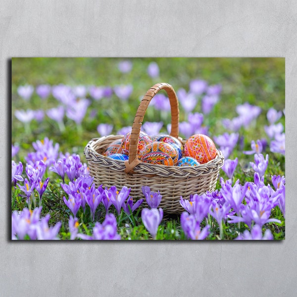 Easter basket photography download Ukrainian traditional eggs digital Purple flower digital print Flower photography Easter basket