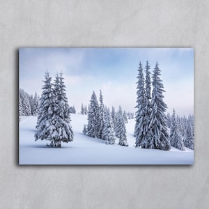 Photographie d'hiver, téléchargement numérique imprimable d'arbre enneigé, impression numérique de paysage d'hiver, cartes postales imprimables de forêt, montagnes des Carpates