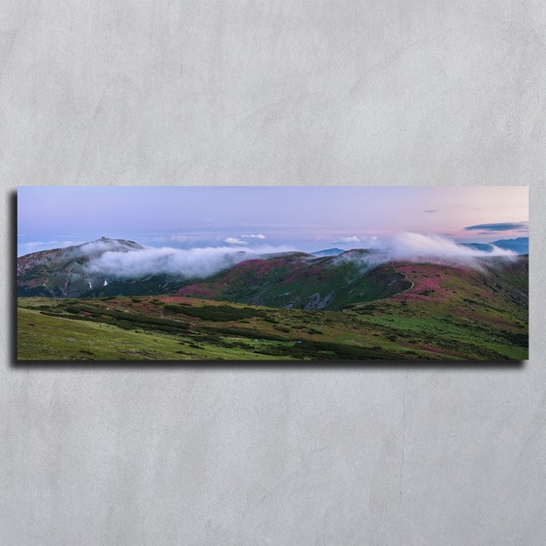 Panorama flower fog scenery Carpathian landscape photograph digital download Fog mountain prints for download Ukrainian prints digital file