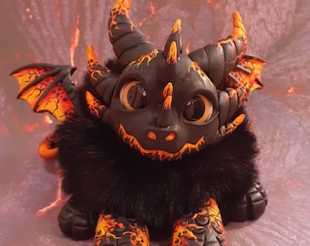 Clay Handmade, Lava Dragon, Fantasy Toy, Collectible, Creature, Handmade Toy, Ooak Doll, Polymer Clay, Art Toy, Cold Porcelain.