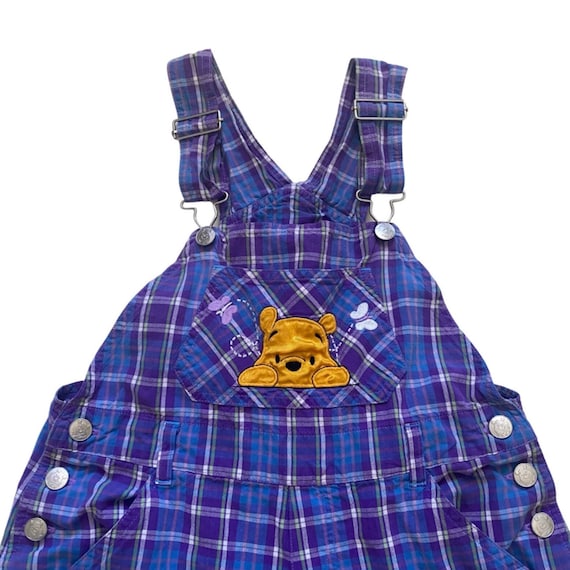 Disney Pooh Vintage Overalls Embroidered Plaid Pu… - image 3