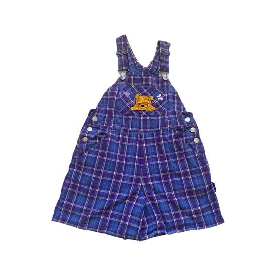 Disney Pooh Vintage Overalls Embroidered Plaid Pu… - image 1