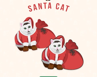 Santa Meme Cat Cartoon Clipart PNG SVG (Digital Download)