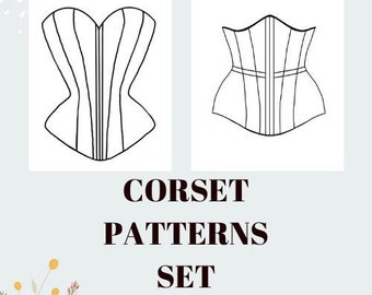 Set di modelli di corsetti sottoseno e sopraseno in formato PDF, vita da 27,5" (70 cm), modelli di cucito per donne, modello di cucito per top corto