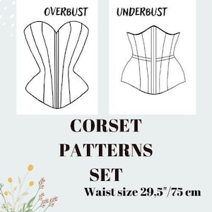 Set corset patterns PDF 29.5&quot; (75cm) waist, Instant download pdf sewing pattern, crop top sewing pattern