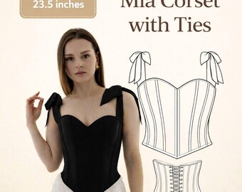Overbust Corset Sewing Pattern PDF, Corset with Shoulder Ties, Waist 60 cm 23.5 inches, Digital Download