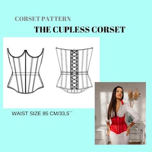 Corset pattern PDF 33.5&quot; (85cm) waist, waist training cuplerss corset for sewing, the pattern for sewing,crop top sewing pattern