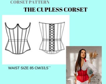 Corset pattern PDF 33.5&quot; (85cm) waist, waist training cuplerss corset for sewing, the pattern for sewing,crop top sewing pattern