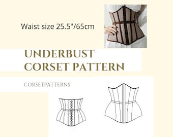 Patrón de corsé bajo busto pdf PDF 25.5" (65cm) cintura, patrones de costura para mujer, patrón de top corsé bustier