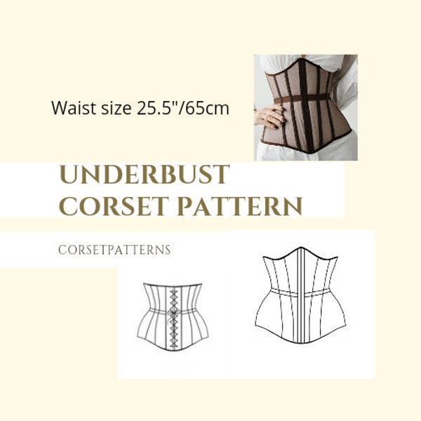 Underbust corset pattern pdf PDF 25.5" (65cm )waist, sewing patterns for women, corset bustier top pattern