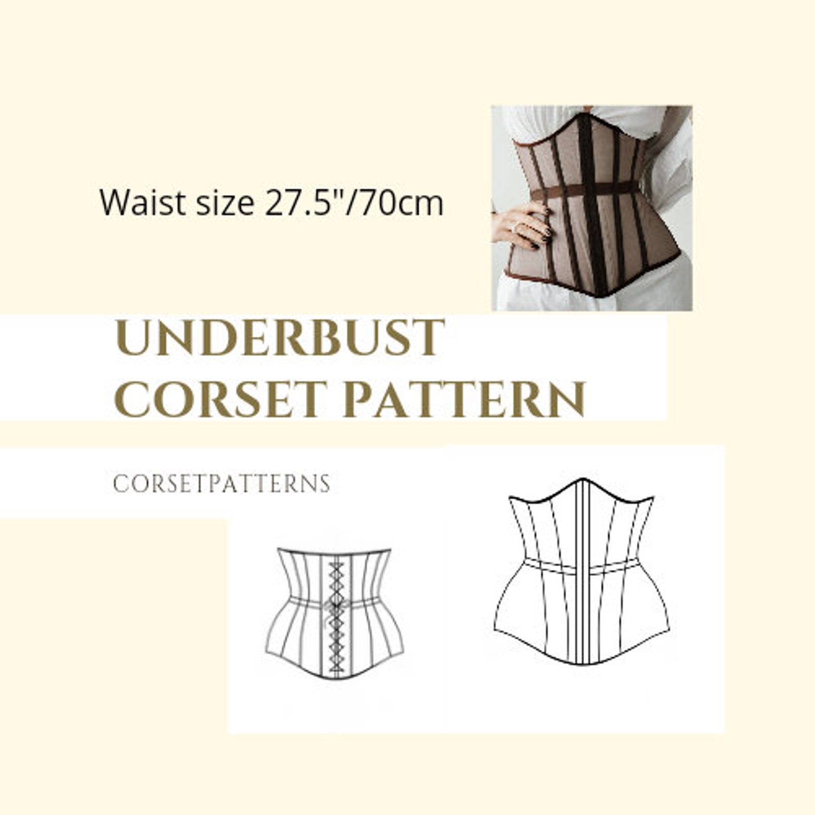 Underbust Corset Pattern PDF 27.5 70cm waist sewing Etsy España