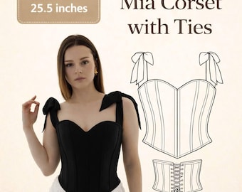 Overbust Corset Sewing Pattern PDF, Lace Up Corset with Ties, Waist 65 cm 25.5 inches, Digital Pattern