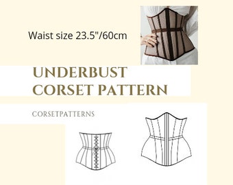 Corset pattern for waist training PDF 23.5" (60cm) waist, underbust corset for sewing, the pattern for sewing,crop top sewing pattern
