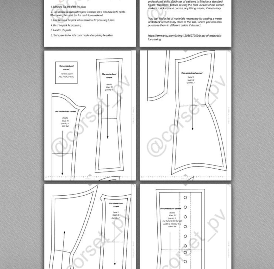 Underbust Corset Pattern PDF 27.5" (70cm) Waist, Sewing Patterns for ...