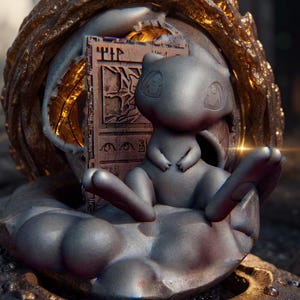Uralte Mew Karte mit Mew auf Wolke sitzend | Pokémon Kunstdruck