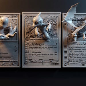 Charmander Charmeleon Charizard | 3-pack | Custom Pokemon card 3d printed models | 4D digital files for 3d printing +NEW CARD BACK