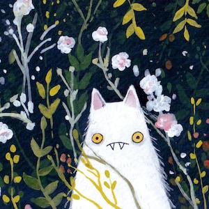 IMPRESSION de chat floral sur papier cartonné mat 5 x 7" art fantaisiste