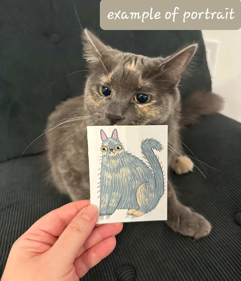 Um mini retrato personalizado do seu gato neste estilo, 7,6 x 10,2 cm (3x4"), em papel. imagem 4
