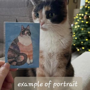 Um mini retrato personalizado do seu gato neste estilo, 7,6 x 10,2 cm (3x4"), em papel. imagem 5