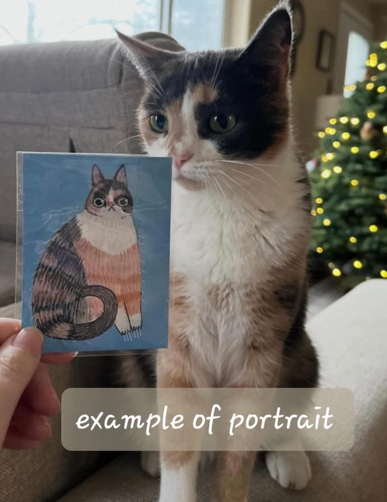 Um mini retrato personalizado do seu gato neste estilo, 7,6 x 10,2 cm (3x4"), em papel. imagem 5