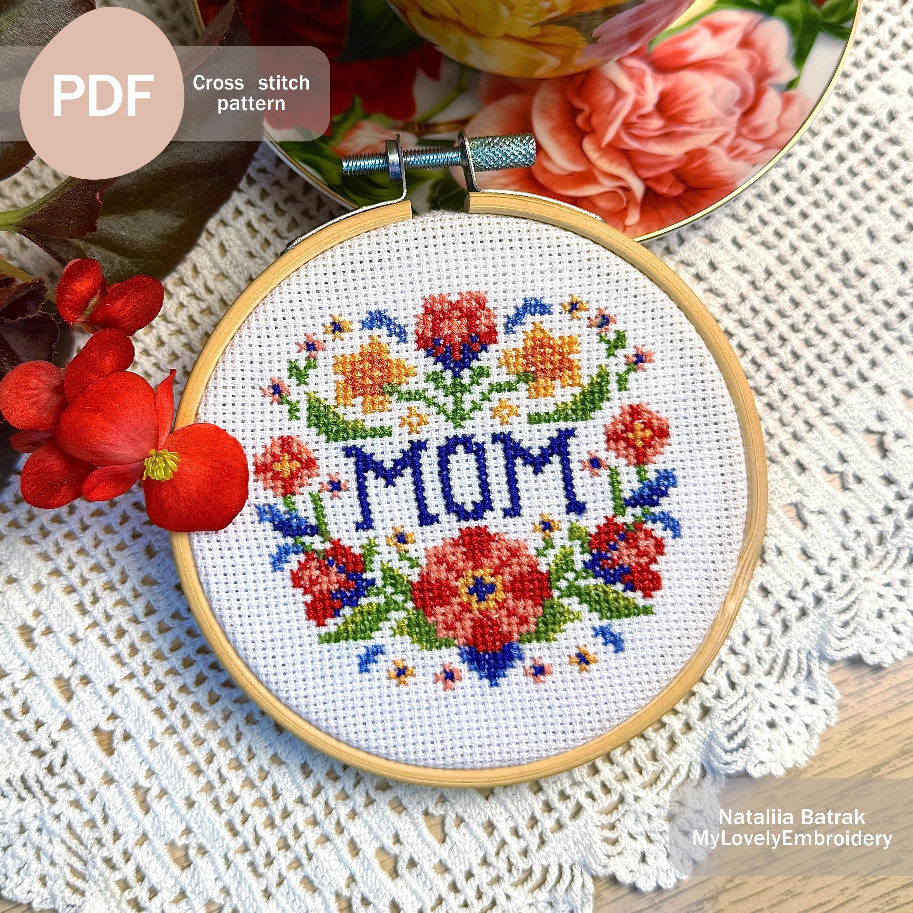 For Mom Floral Cross Stitch Pattern, Beginner Design (PDF Pattern