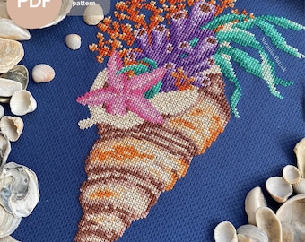 Sea Shell & Coral Cross Stitch Pattern: Beach Theme (PDF Download)