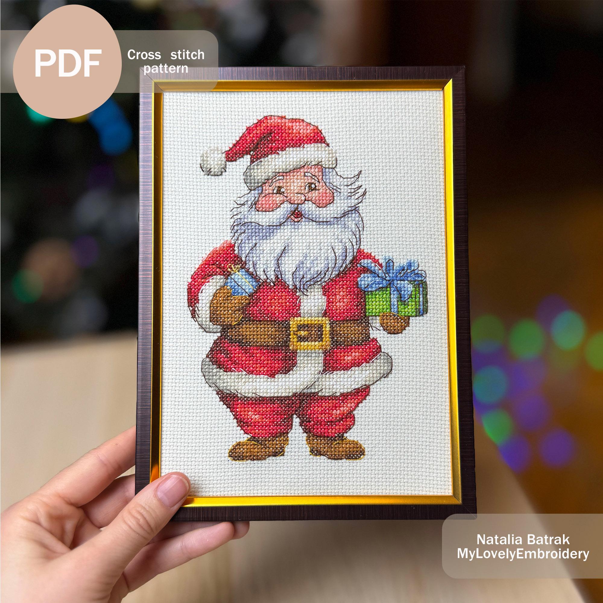 サンタクロースのクロスステッチパターン、クリスマス刺繍（PDF即時