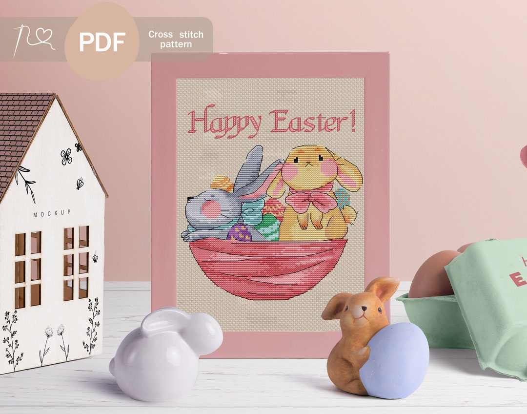 Happy Easter Cross Stitch Pattern, PDF Instant Download, Easter Bunny ...