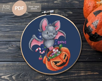 Trick or treat Cross Stitch Pattern, PDF Instant Digital Download, Halloween Embroidery Pattern