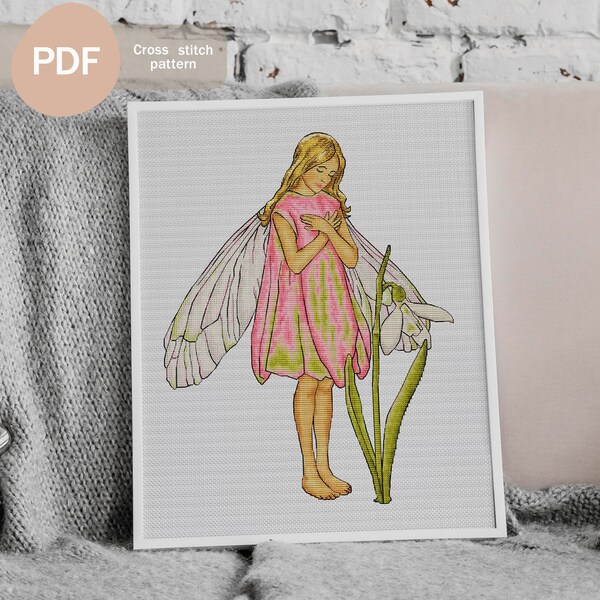 Spring Fairy Cross Stitch Pattern PDF, Instant Digital Download, Flower Fairy Embroidery Pattern, Floral Embroidery Pattern