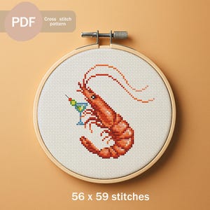 Small Shrimp Cocktail Cross Stitch Pattern: Sea Creature Design (PDF Download)