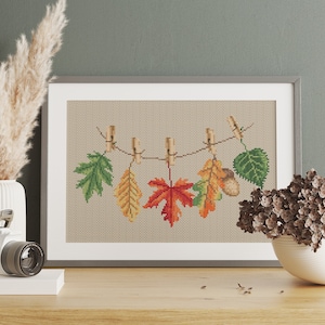Fall Leaves Garland Cross Stitch Pattern: Autumn Embroidery (PDF ...