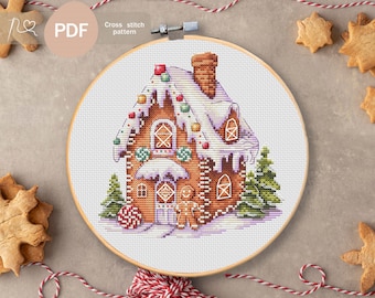 Gingerbread House Cross Stitch Pattern PDF, Instant Digital Download, Christmas Cross Stitch Pattern, Gingerbread Cross Stitch Pattern