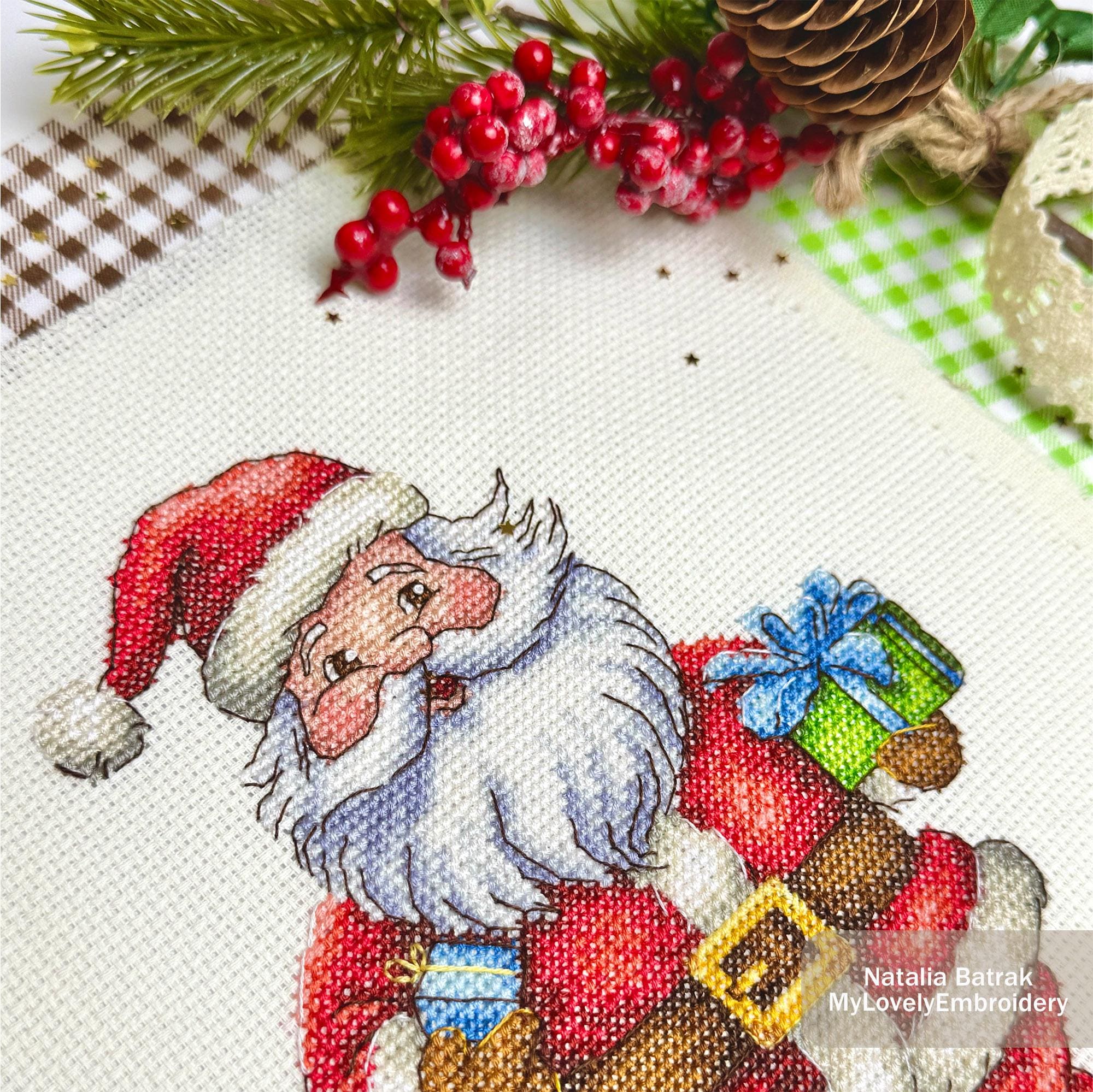 サンタクロースのクロスステッチパターン、クリスマス刺繍（PDF即時