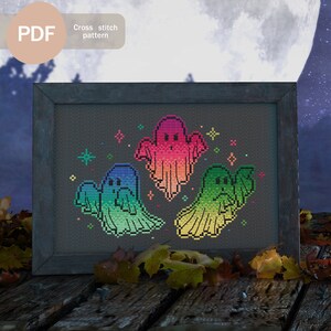 Multicolored ghosts Cross Stitch Pattern PDF, Instant Digital Download, Halloween Cross Stitch Pattern, Halloween decor