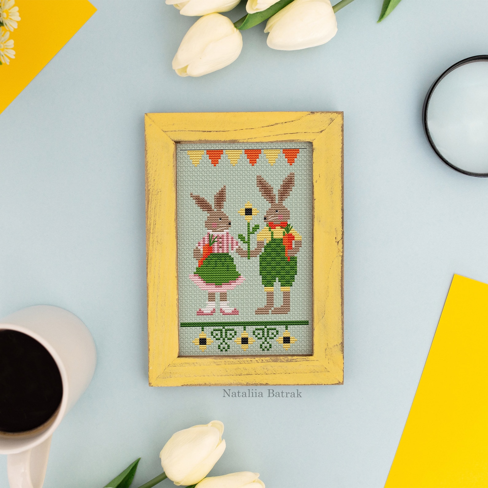 Easter Bunny Cross Stitch Pattern: Primitive Spring Sampler (PDF ...