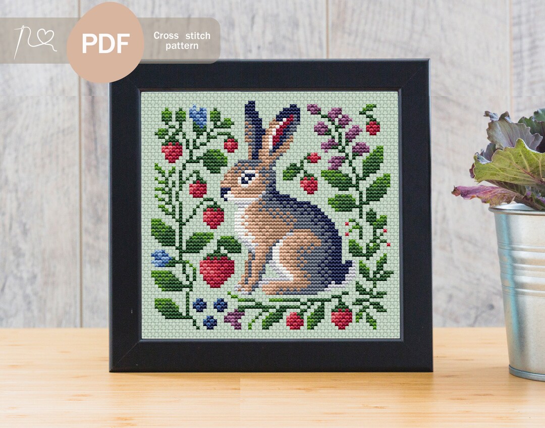 Primitive Bunny Cross Stitch Pattern PDF Instant Download, Hare PDF ...