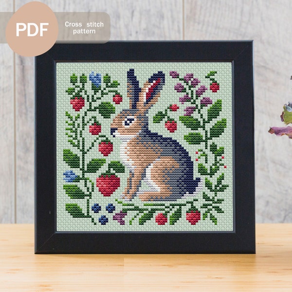 Primitive bunny Cross stitch pattern PDF Instant download, Hare PDF cross stitch pattern, Rabbit sampler Cross stitch pattern