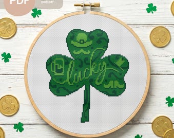 Lucky Shamrock Cross Stitch Pattern: St Patrick's Day Clover (PDF Instant Download)